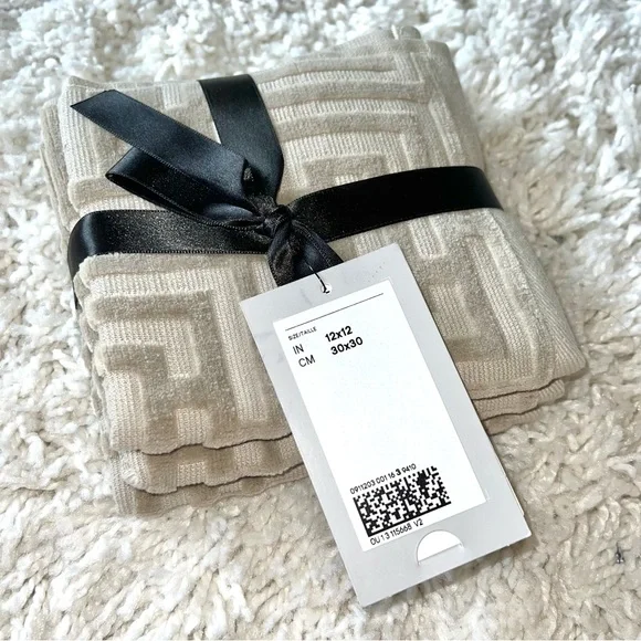 H&M Home 3-Pack Washcloths Organic Cotton Jacquard-Weave Taupe Size 12x12” NWT - Picture 2 of 9